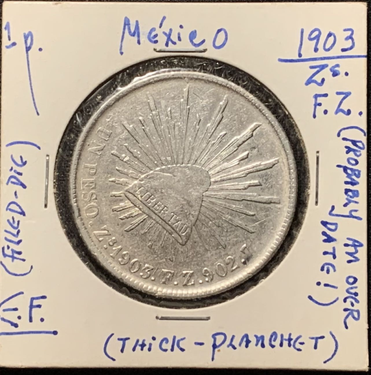 紫瑗钱币——第210期拍卖 墨西哥 1903年 ZS FZ 在华流通 直边鹰洋 1比索 银币