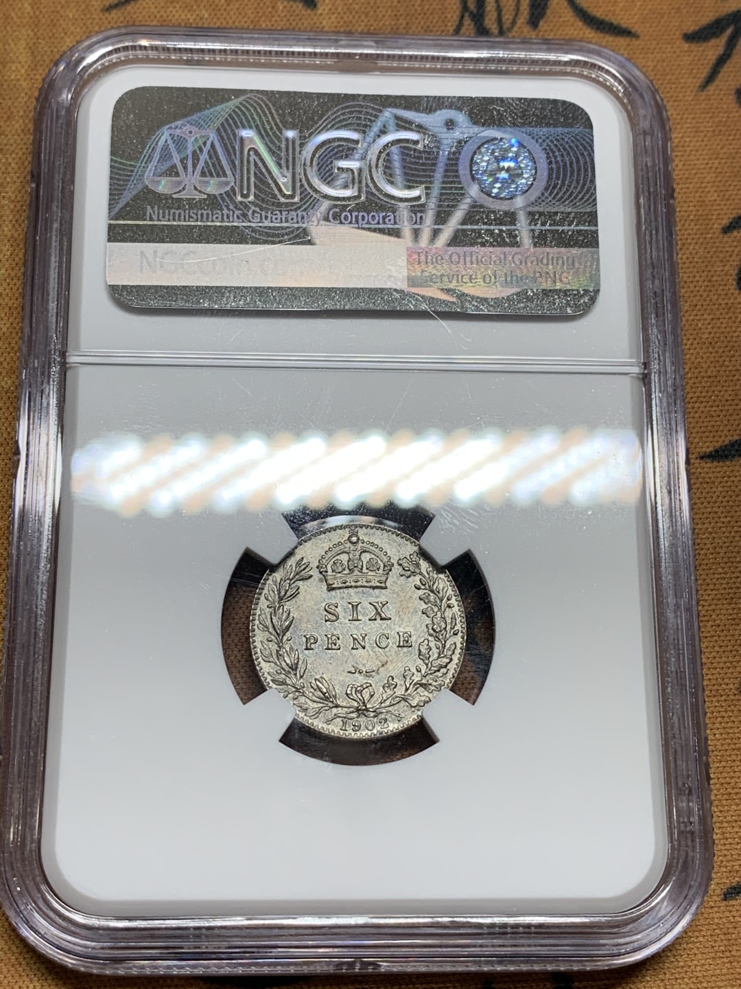 《竞宝斋》第98场-本周日，周一2场连拍（全场不限金额包邮） NGC PF63MATTE 深彩英国1902年爱七精制6便士银币