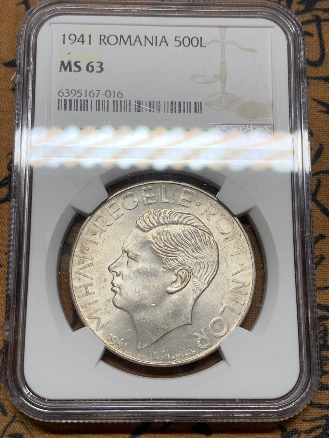 《竞宝斋》第98场-本周日，周一2场连拍（全场不限金额包邮） NGC-MS63 罗马尼亚 1941年500列伊大银币 41年比46年少很多很多 也是最近暴涨的品种