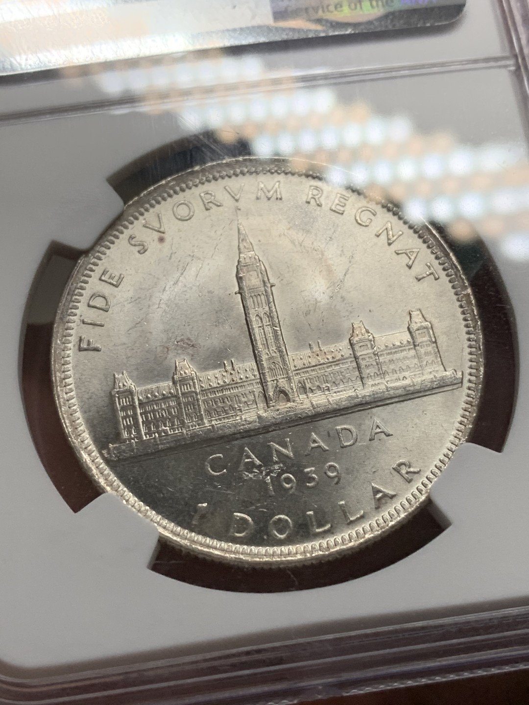 《竞宝斋》第98场-本周日，周一2场连拍（全场不限金额包邮） NGC-MS62 加拿大 1939年议会纪念银币 1元银币 暴光好品 非常漂亮