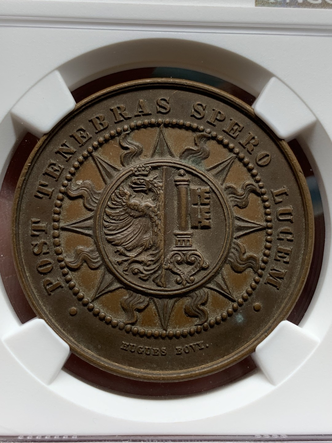 《竞宝斋》第98场-本周日，周一2场连拍（全场不限金额包邮） NGC-MS62BN 1886年瑞士日内瓦纪念铜章（少见，章面图案精美，巧克力包浆）