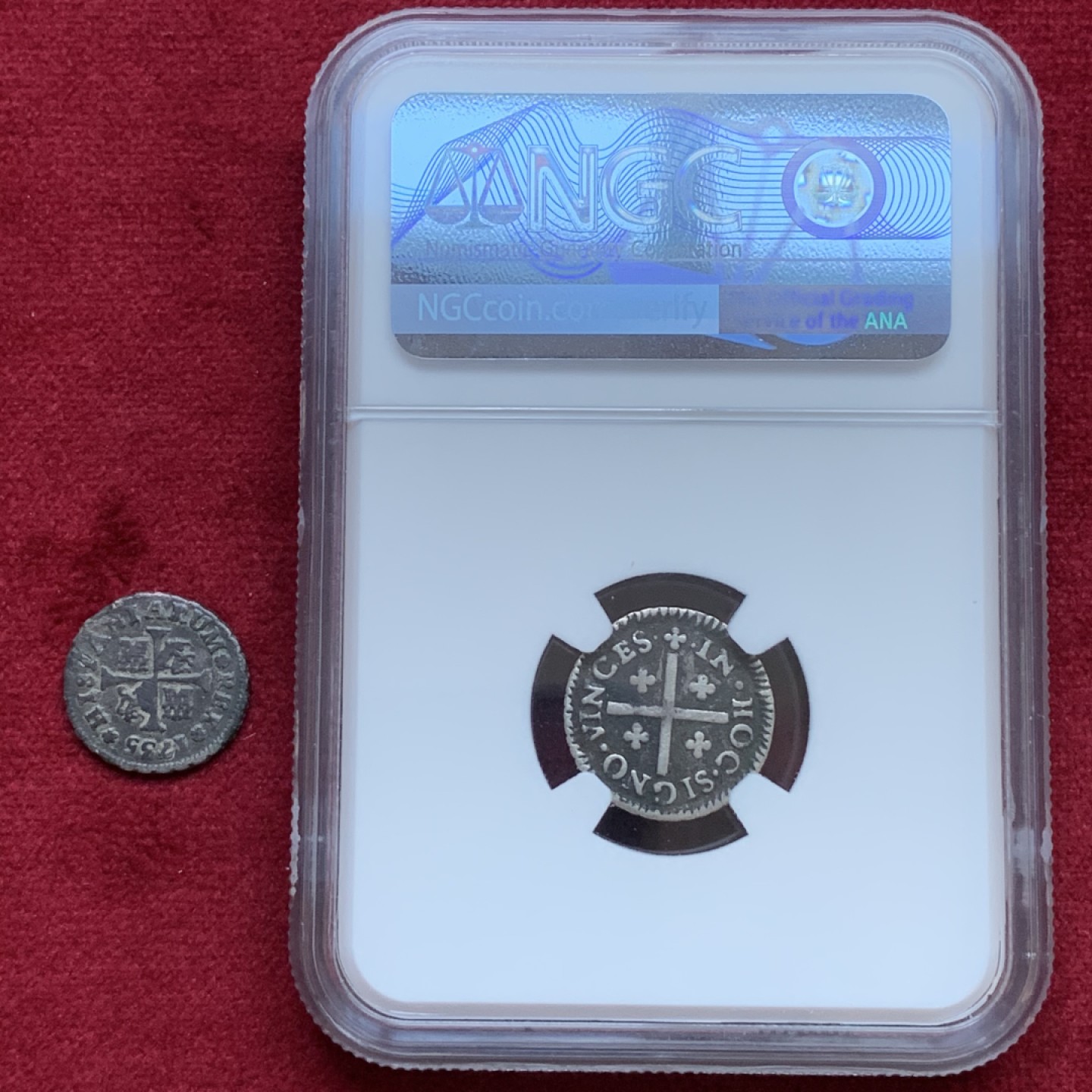 《竞宝斋》第98场-本周日，周一2场连拍（全场不限金额包邮） 2枚一起 NGC评级+裸币一枚 葡萄牙40里斯.西班牙1/2R十字小银币2枚