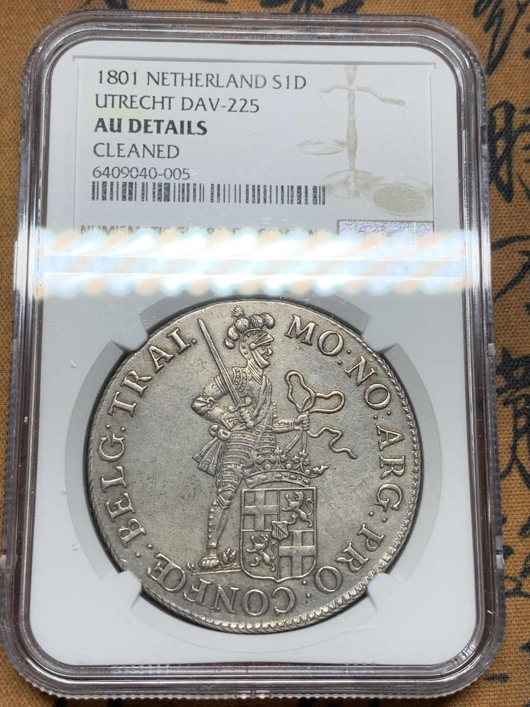 《竞宝斋》第98场-本周日，周一2场连拍（全场不限金额包邮） NGC AUD 荷兰 1801 乌特勒支 站人武士 1杜卡特大银币 双面全深打