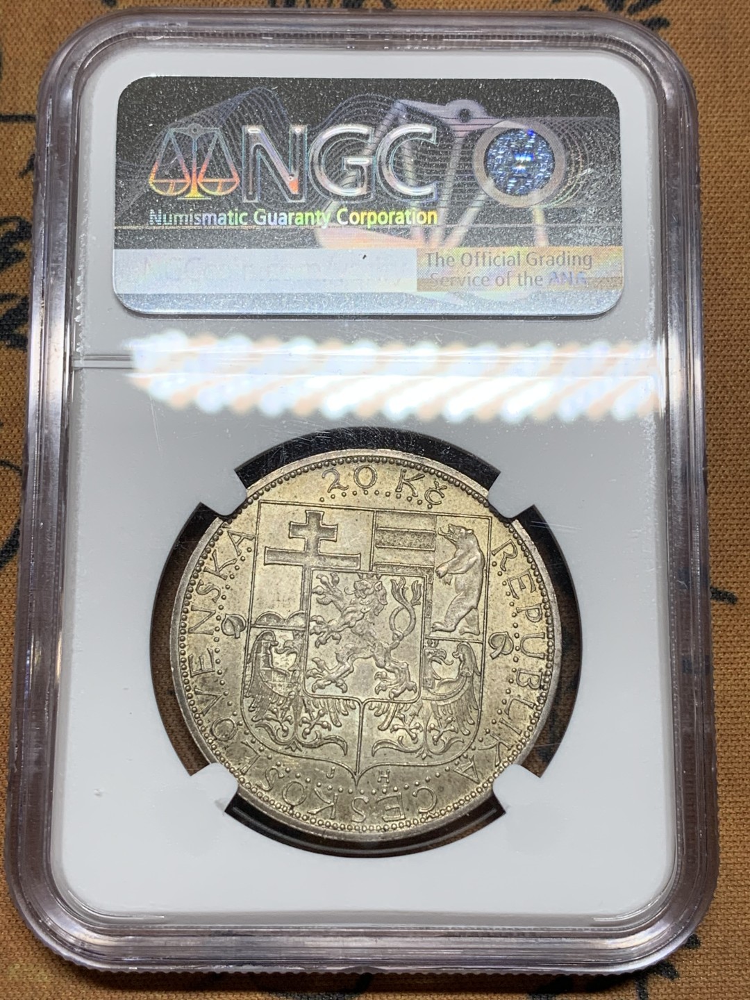 《竞宝斋》第98场-本周日，周一2场连拍（全场不限金额包邮） NGC-MS64 1937年 捷克斯洛伐克20克朗大银，国父马萨里克逝世纪念。消失的国度，大尺寸潜力品种