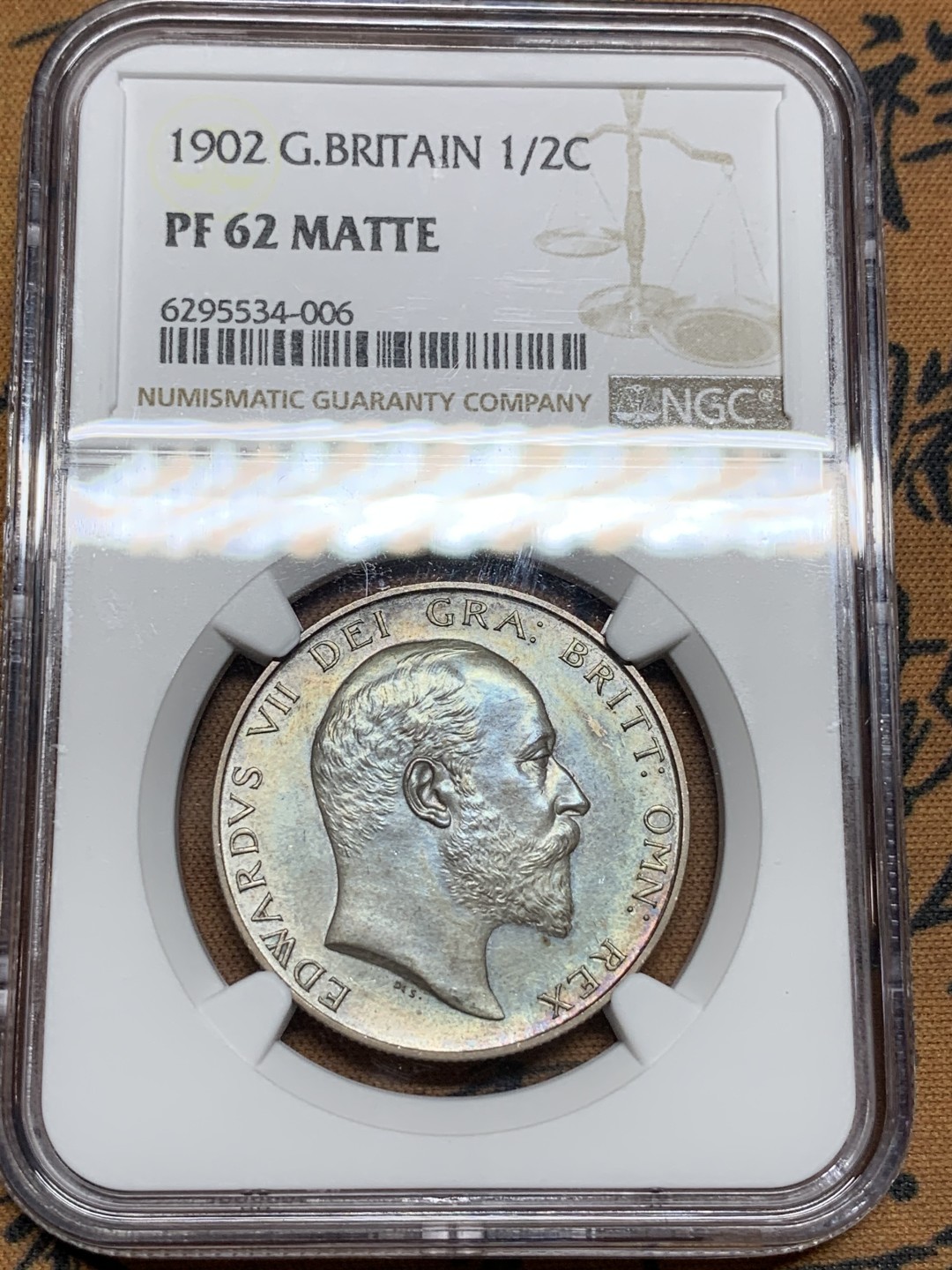 《竞宝斋》第98场-本周日，周一2场连拍（全场不限金额包邮） NGC PF62MATTE 五彩英国1902年爱七精制半克朗银币