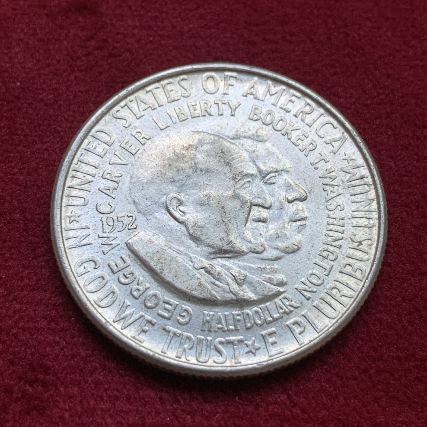 《竞宝斋》第98场-本周日，周一2场连拍（全场不限金额包邮） 美国1952年纪念银币 半美元 地图币 BU好品