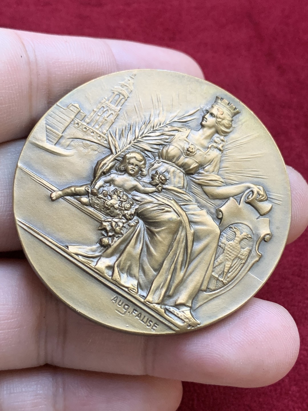 《竞宝斋》第98场-本周日，周一2场连拍（全场不限金额包邮） 荷兰 1933 阿纳姆 建城700周年 原盒铜章 50mm48.5克品相好