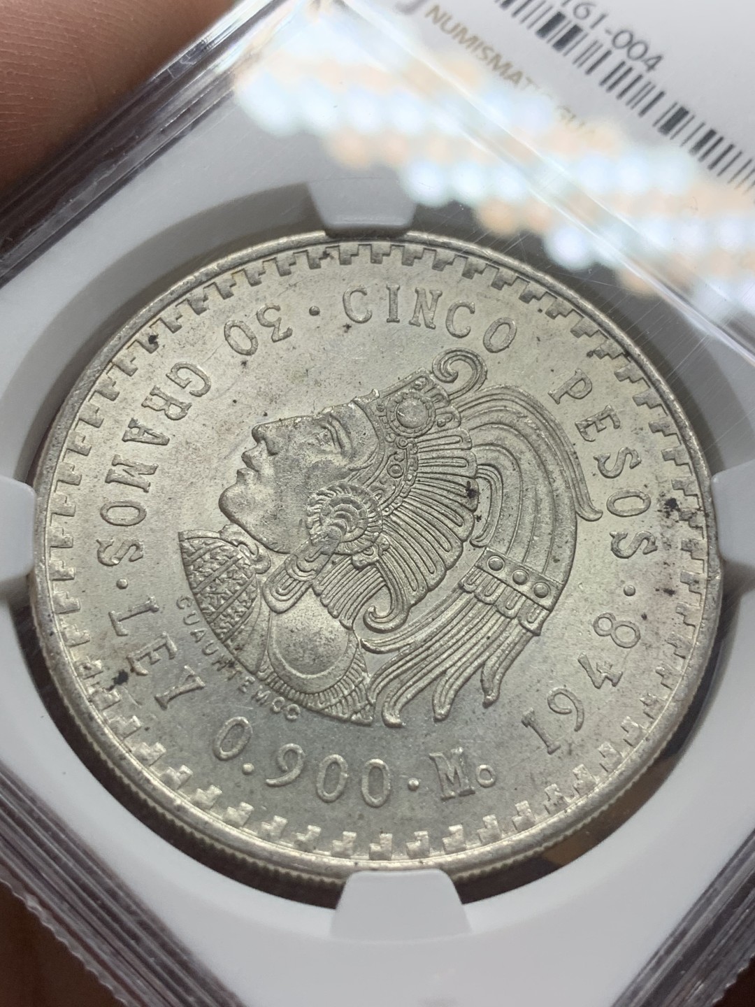 《竞宝斋》第98场-本周日，周一2场连拍（全场不限金额包邮） NGC-MS63 墨西哥1948年 印第安人头像 5比索大银币 原光好品