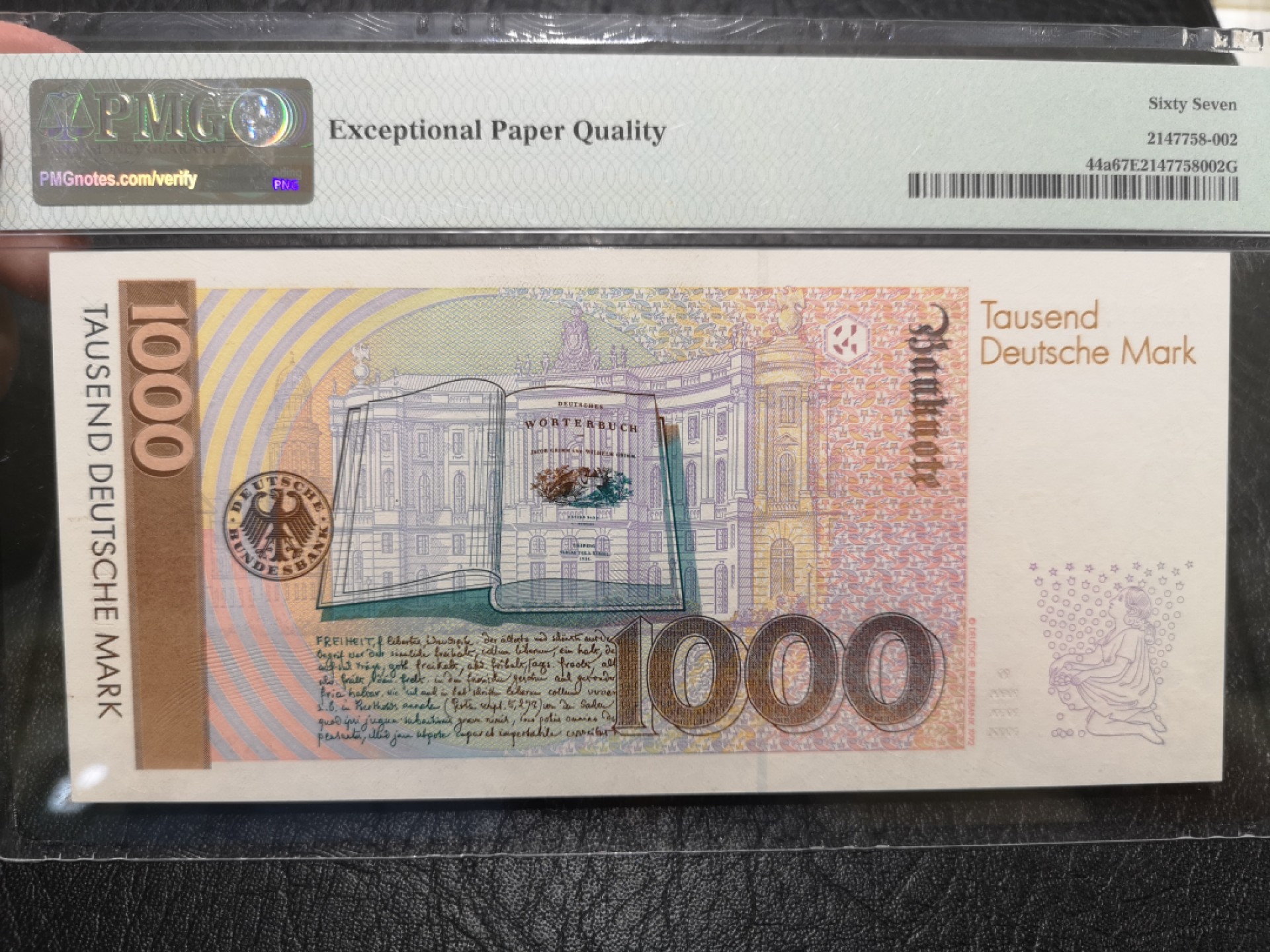 《外钞收藏家》第二百零四期 1991年德国1000马克 PMG67 初版高分 无47尾8