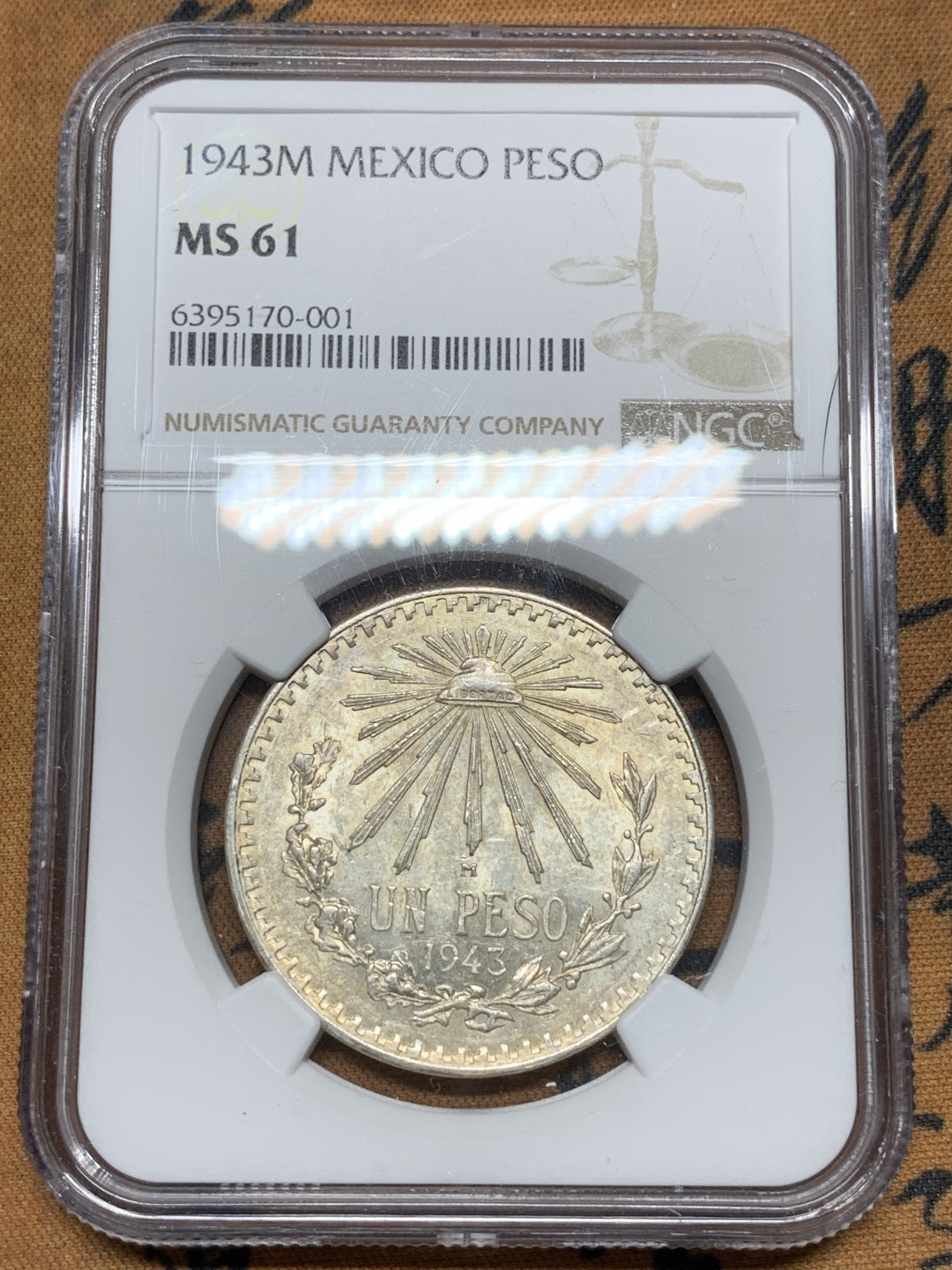 《竞宝斋》第98场-本周日，周一2场连拍（全场不限金额包邮） NGC-MS61 墨西哥1943年 小鹰洋 1比索银币 原光好品