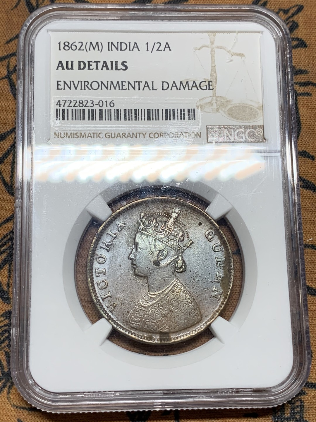 《竞宝斋》第98场-本周日，周一2场连拍（全场不限金额包邮） NGC-AUD 英属印度1862M小维半安娜 少见面值