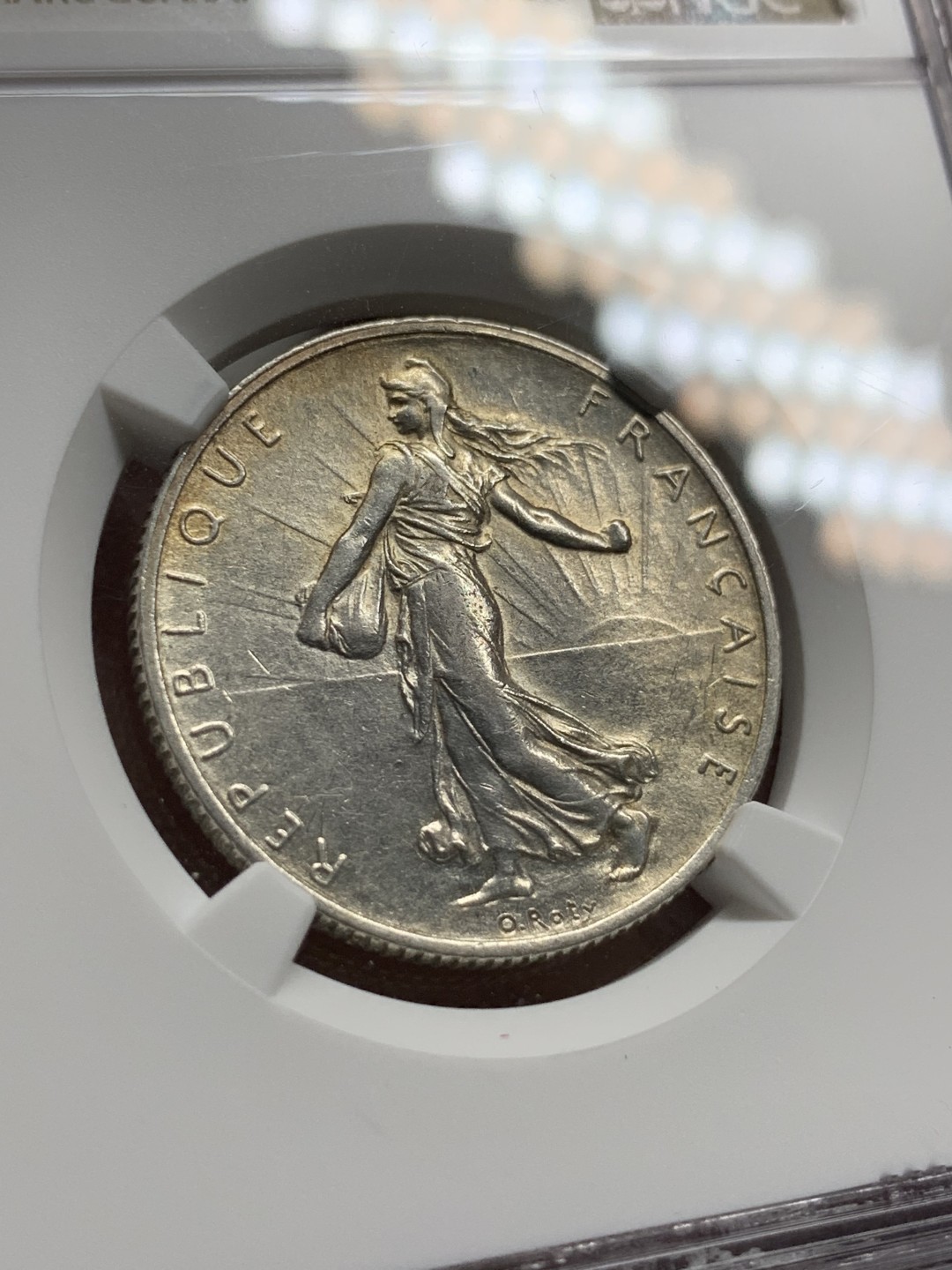 《竞宝斋》第98场-本周日，周一2场连拍（全场不限金额包邮） NGC AU53 法国1916年 2法郎 银币