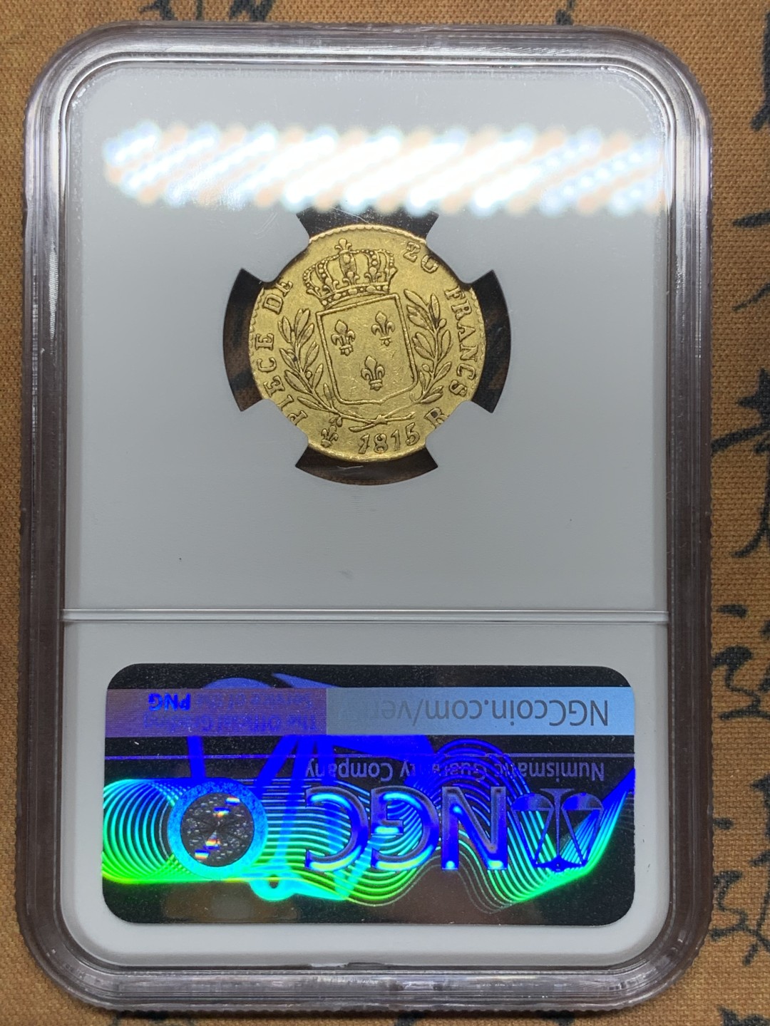 《竞宝斋》第98场-本周日，周一2场连拍（全场不限金额包邮） NGC-XF45 法国1815-R年 路易十八20法郎金币 这枚是稀少的伦敦造币厂铸造 