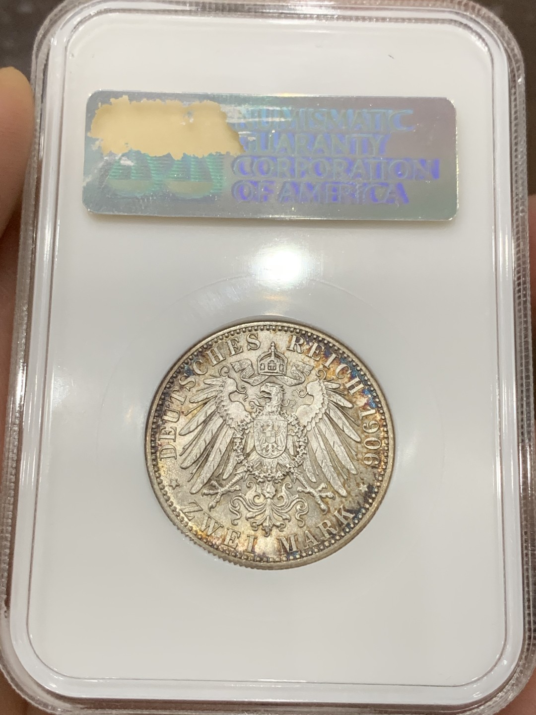 《竞宝斋》第98场-本周日，周一2场连拍（全场不限金额包邮） NGC-MS64 德国巴登1906年2马克银币，好题材金婚纪念马克，NGC老白盒，轻彩好品