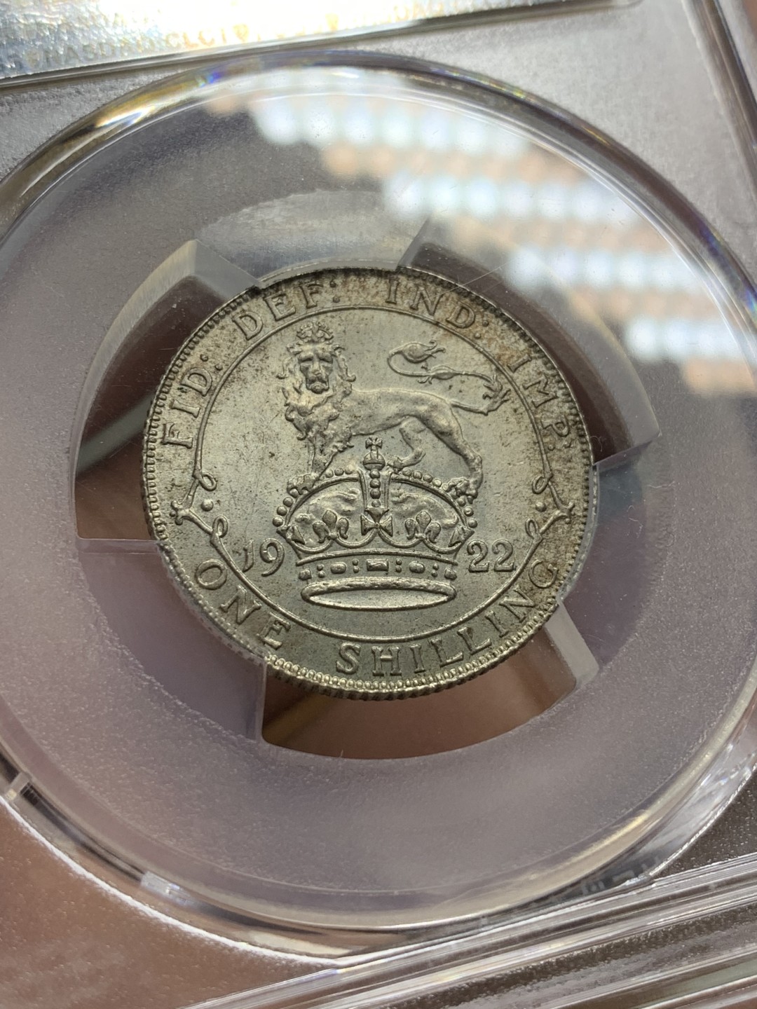 《竞宝斋》第98场-本周日，周一2场连拍（全场不限金额包邮） PCGS-MS63 英国 1922 乔治五世1先令 银币 原始包浆