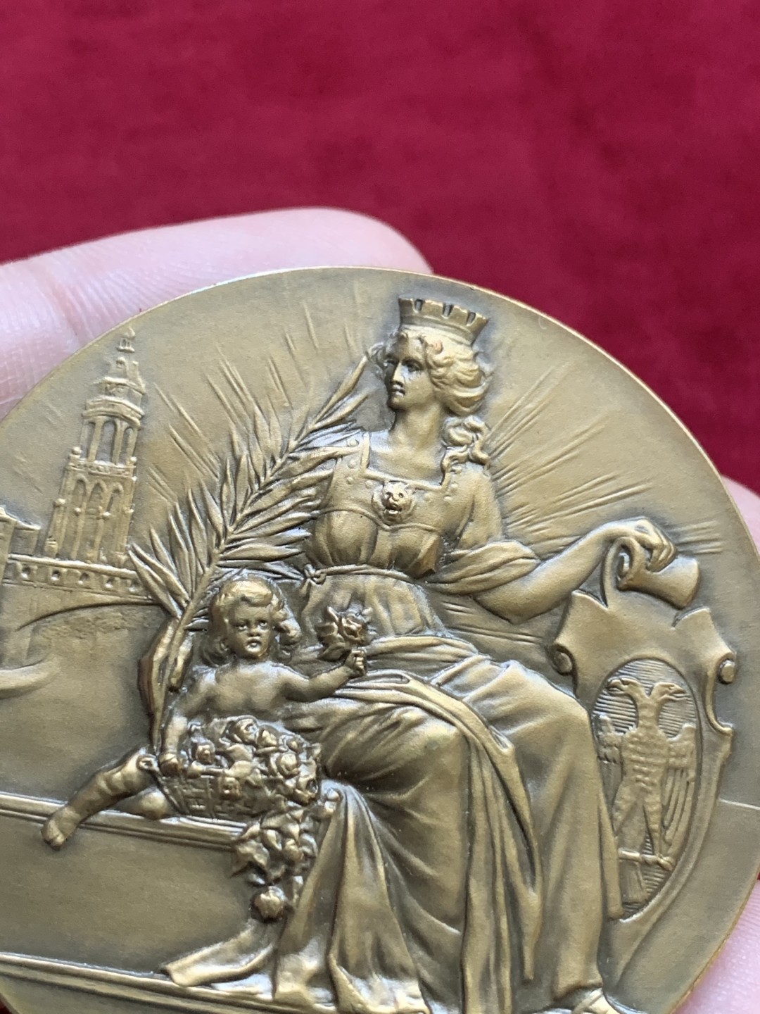 《竞宝斋》第98场-本周日，周一2场连拍（全场不限金额包邮） 荷兰 1933 阿纳姆 建城700周年 原盒铜章 50mm48.5克品相好