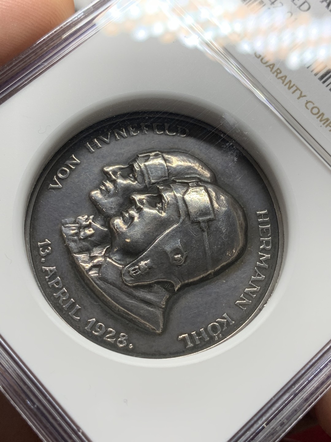 《竞宝斋》第98场-本周日，周一2场连拍（全场不限金额包邮） NGC UNC 德国1928年 不莱梅号 飞越大西洋纪念 银章 加厚盒装