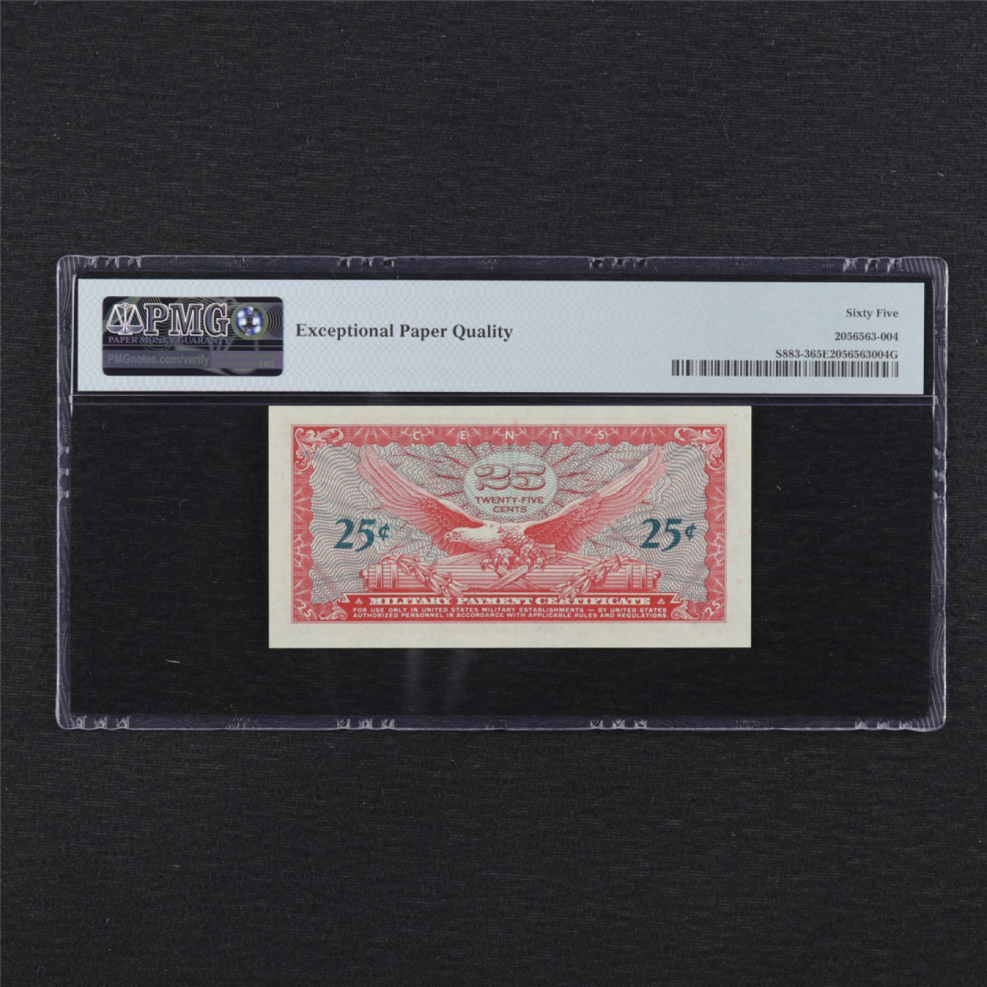 【亘邦集藏】第132期拍卖 1965年 美国军票25美分 65EPQ  10636103