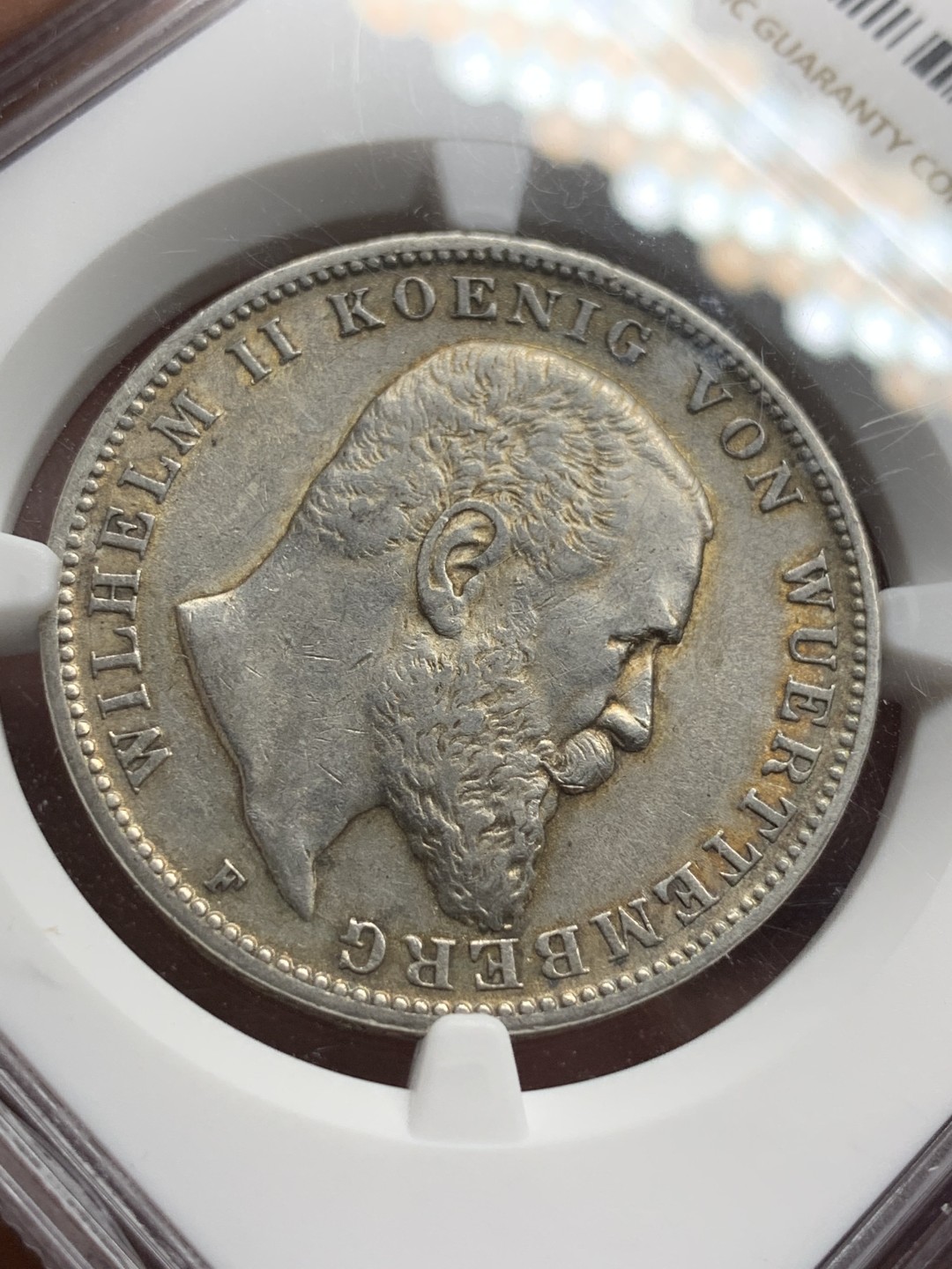 《竞宝斋》第98场-本周日，周一2场连拍（全场不限金额包邮） NGC AU58 德国 1910年 符腾堡 3马克银币