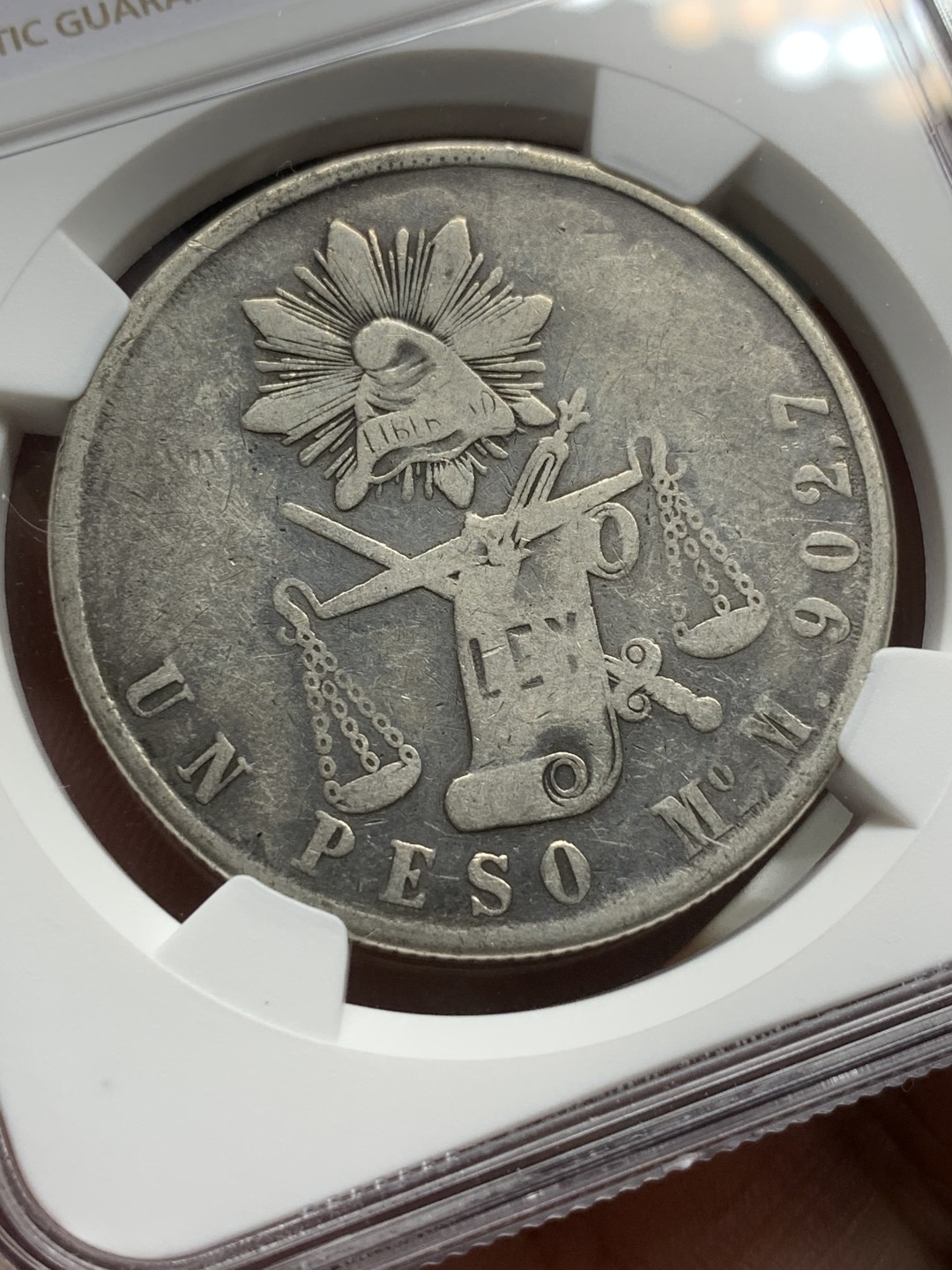 《竞宝斋》第98场-本周日，周一2场连拍（全场不限金额包邮） NGC F12 墨西哥 1871年 天平 1比索  鹰洋 大银币 打制好 自然流通状态