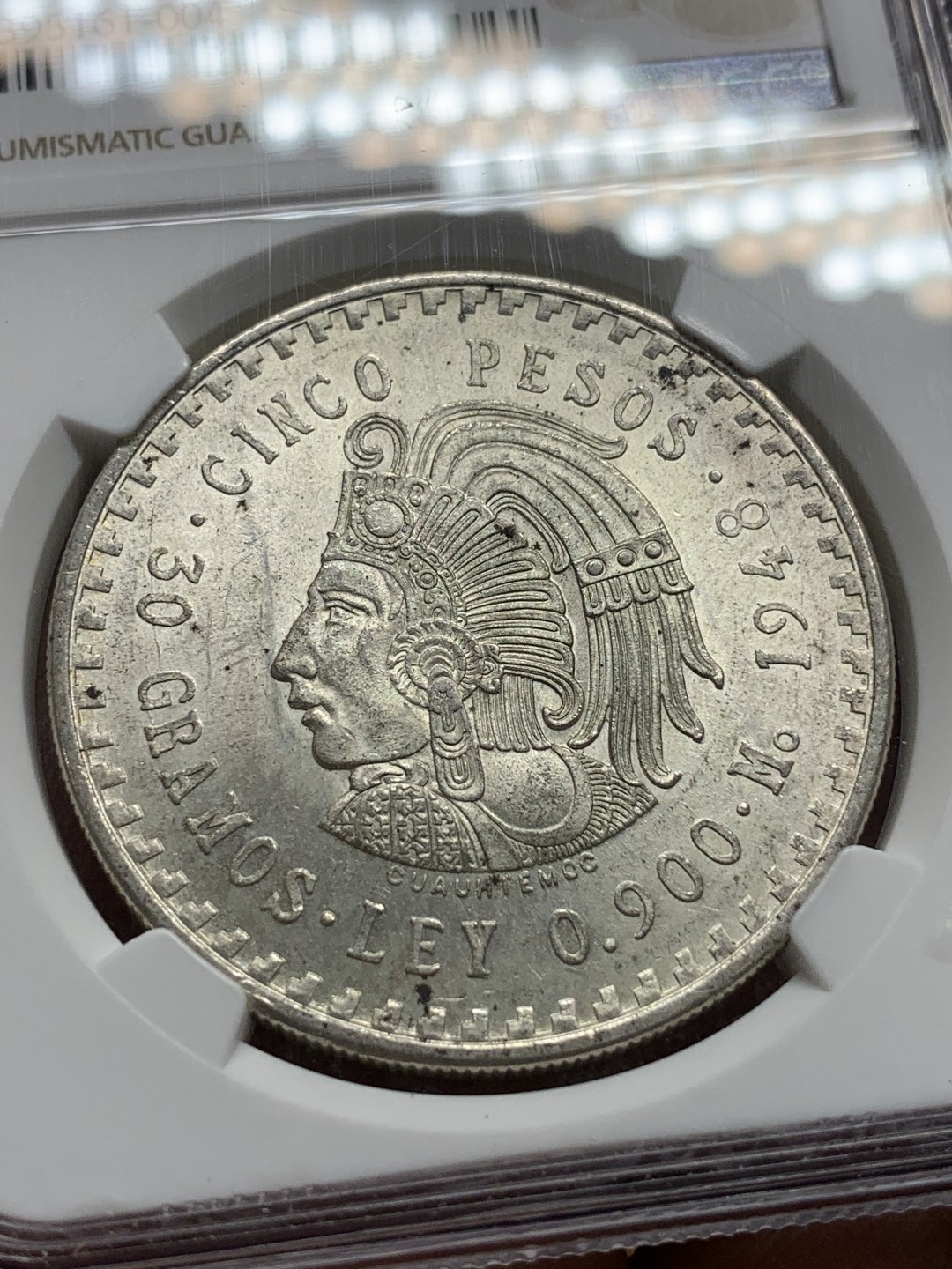 《竞宝斋》第98场-本周日，周一2场连拍（全场不限金额包邮） NGC-MS63 墨西哥1948年 印第安人头像 5比索大银币 原光好品