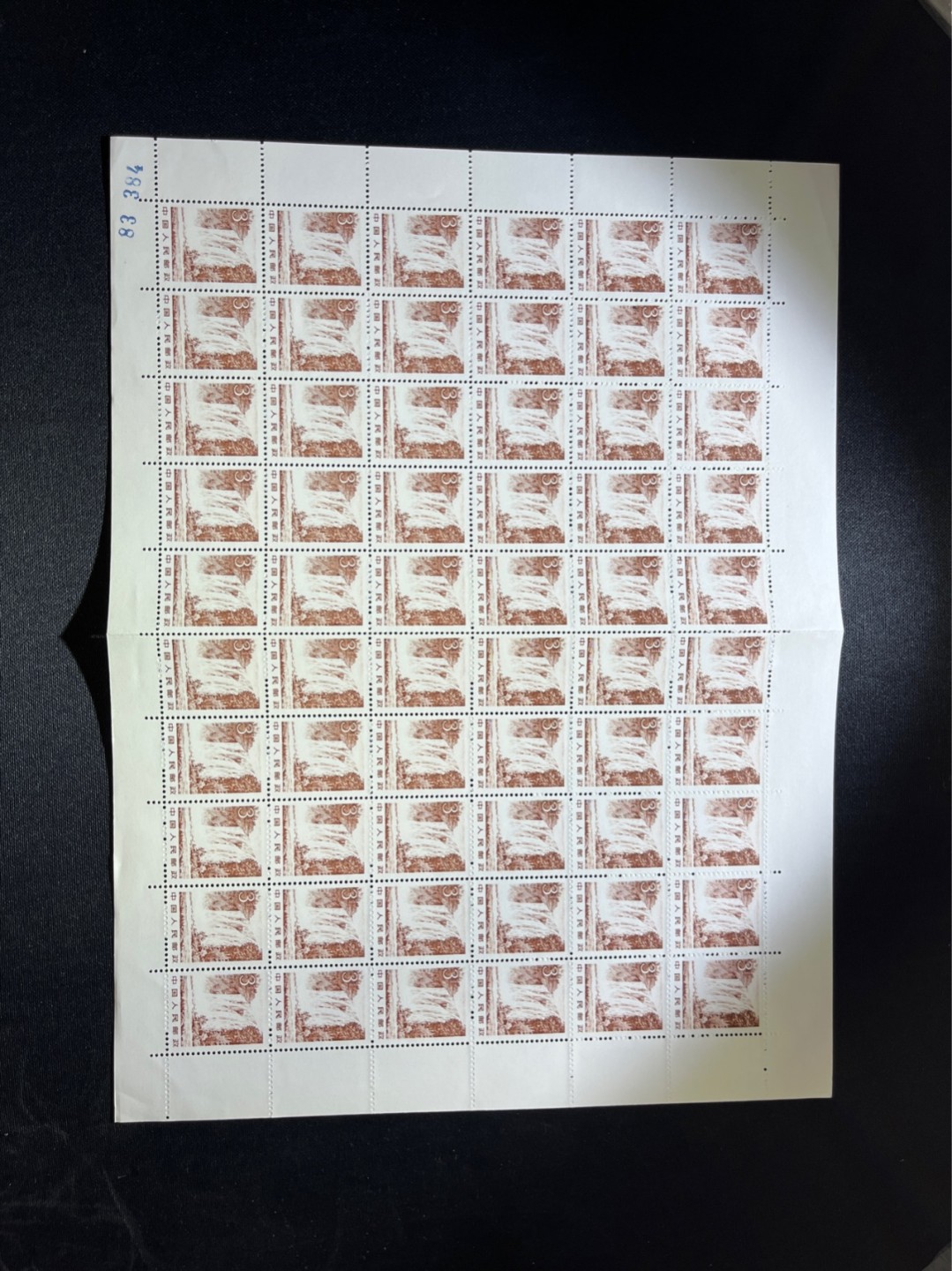 洪涛臻品 精选邮票限时拍卖第三十八期 普21 3分黄果树瀑布 整版60枚 折版 全品，喜欢不要错过
