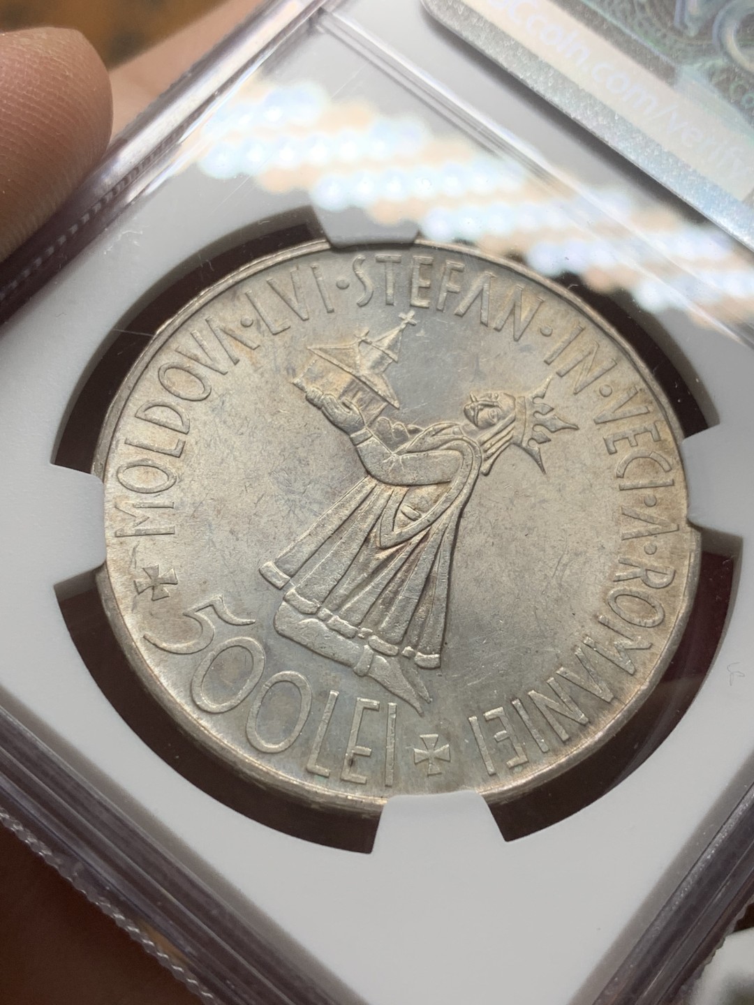 《竞宝斋》第98场-本周日，周一2场连拍（全场不限金额包邮） NGC-MS63 罗马尼亚 1941年500列伊大银币 41年比46年少很多很多 也是最近暴涨的品种