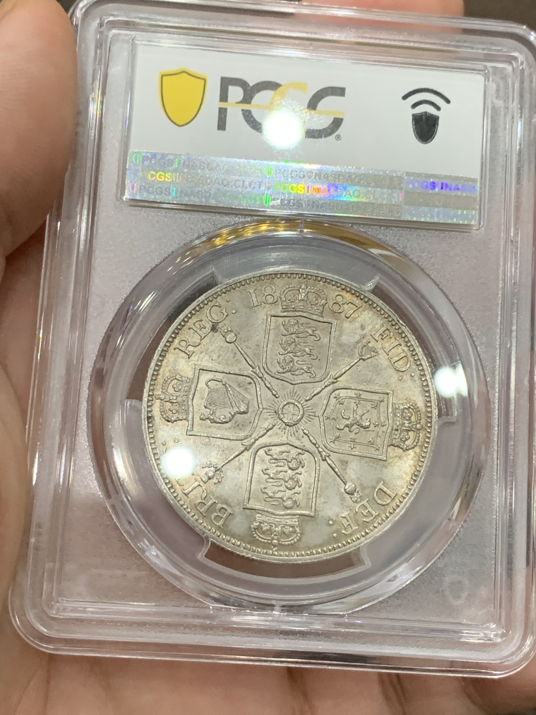 《竞宝斋》第98场-本周日，周一2场连拍（全场不限金额包邮） PCGS MS63 英国 罗马1 维多利亚双弗罗林1887 比阿拉伯1要少 高分不错 双福低估品种