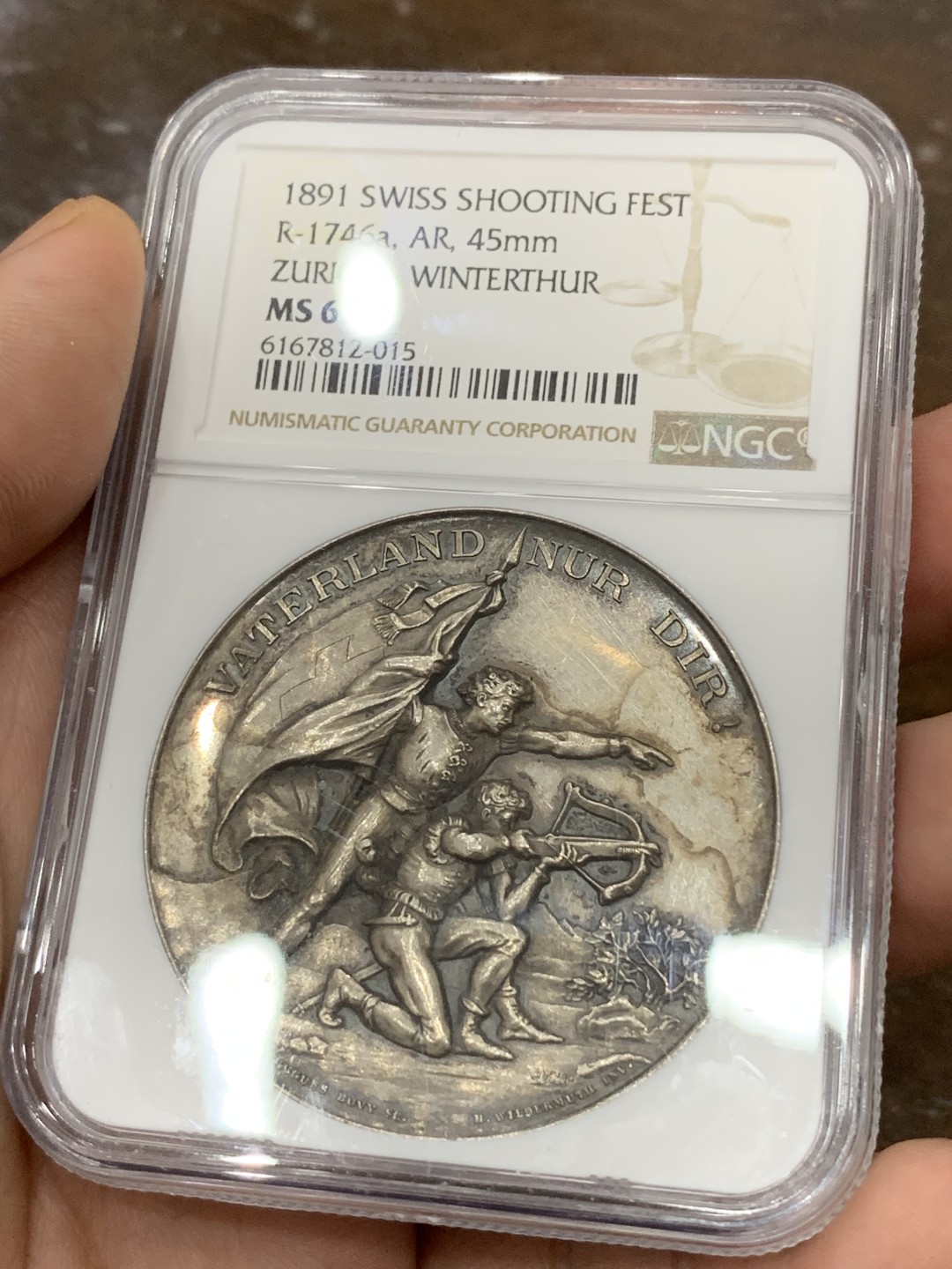 《竞宝斋》第98场-本周日，周一2场连拍（全场不限金额包邮） NGC-MS62 1891 瑞士 苏黎世 大规格 深浮雕 射击节银章 细节一如既往