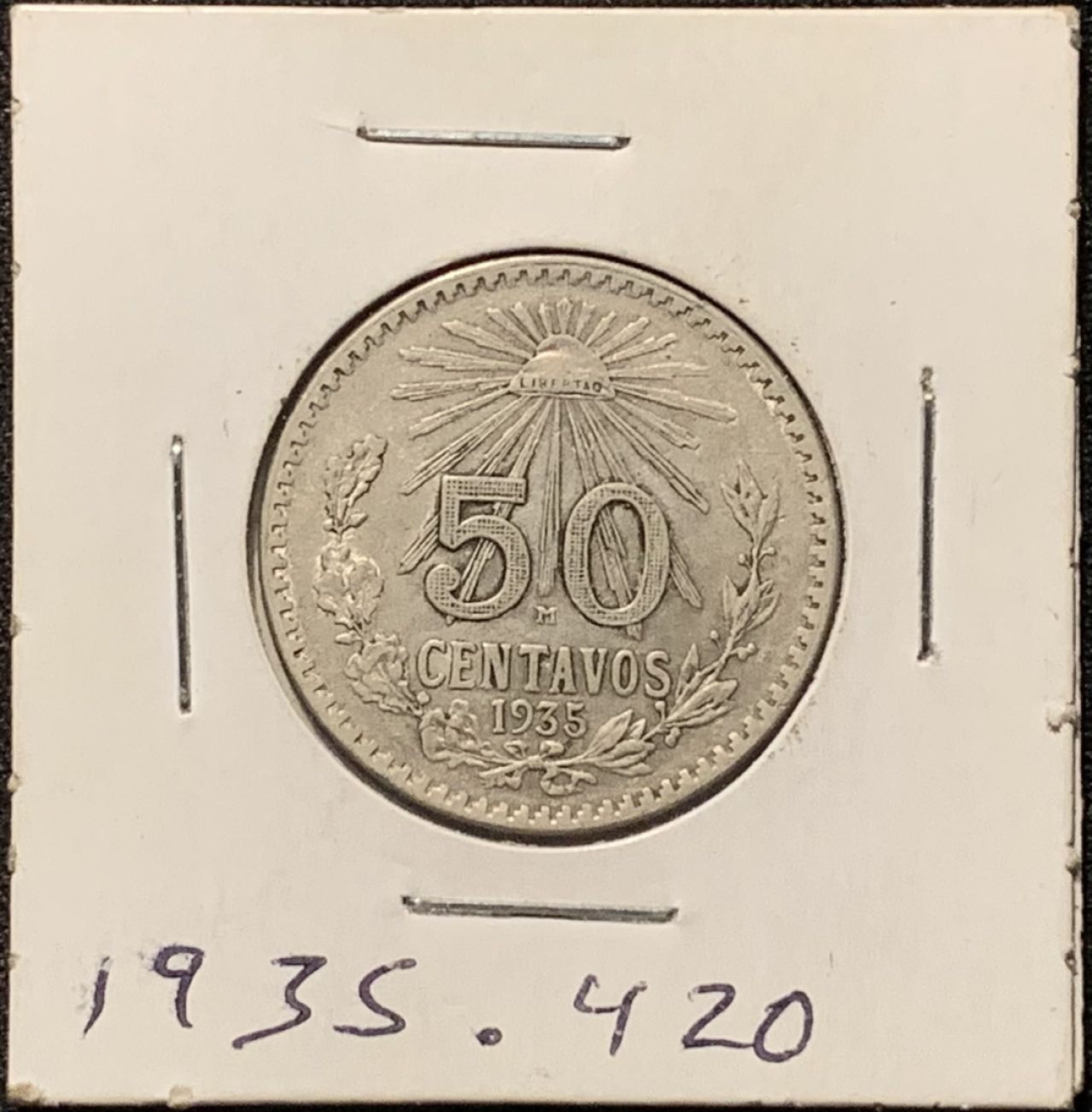 紫瑗钱币——第210期拍卖 墨西哥 1935年 鹰洋 50分 7.98克 0.42银 单年版