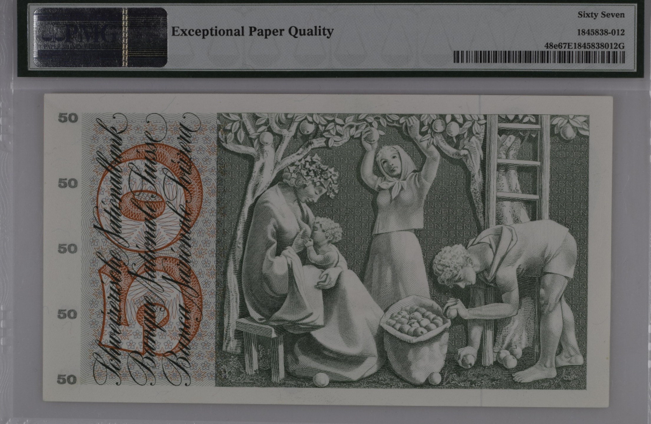 收藏联盟Quantum Auction 第194期——白金之夜 秋季拍卖 瑞士1965年50法郎 PMG67  稀少早期年份 e版冠军分 苹果乐园