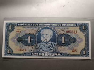 【专场20220925】故纸荒堆——1950年前老纸币专场 - 【拍品001】巴西1944版1克鲁塞罗手签版全新UNC