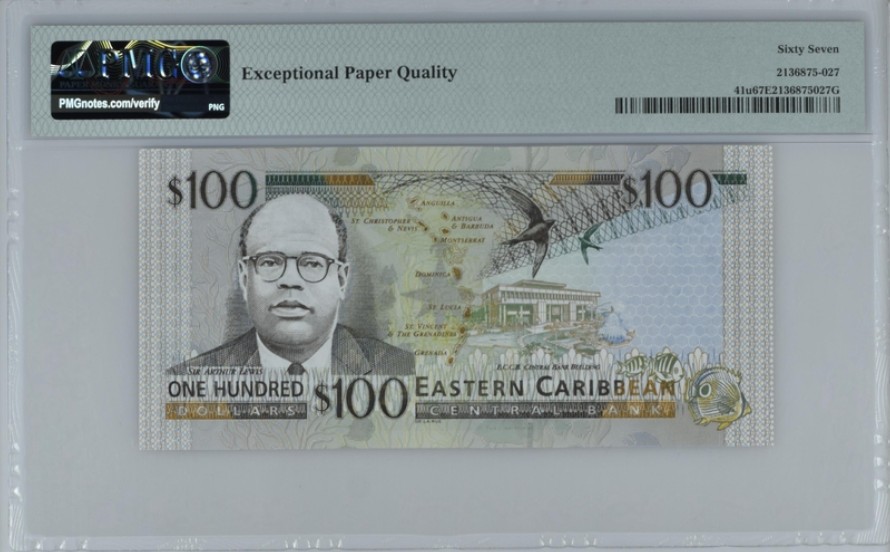 收藏联盟Quantum Auction 第194期——白金之夜 秋季拍卖 2000年东加勒比（安圭拉）100元 PMG67E 亚军仅一张更高分