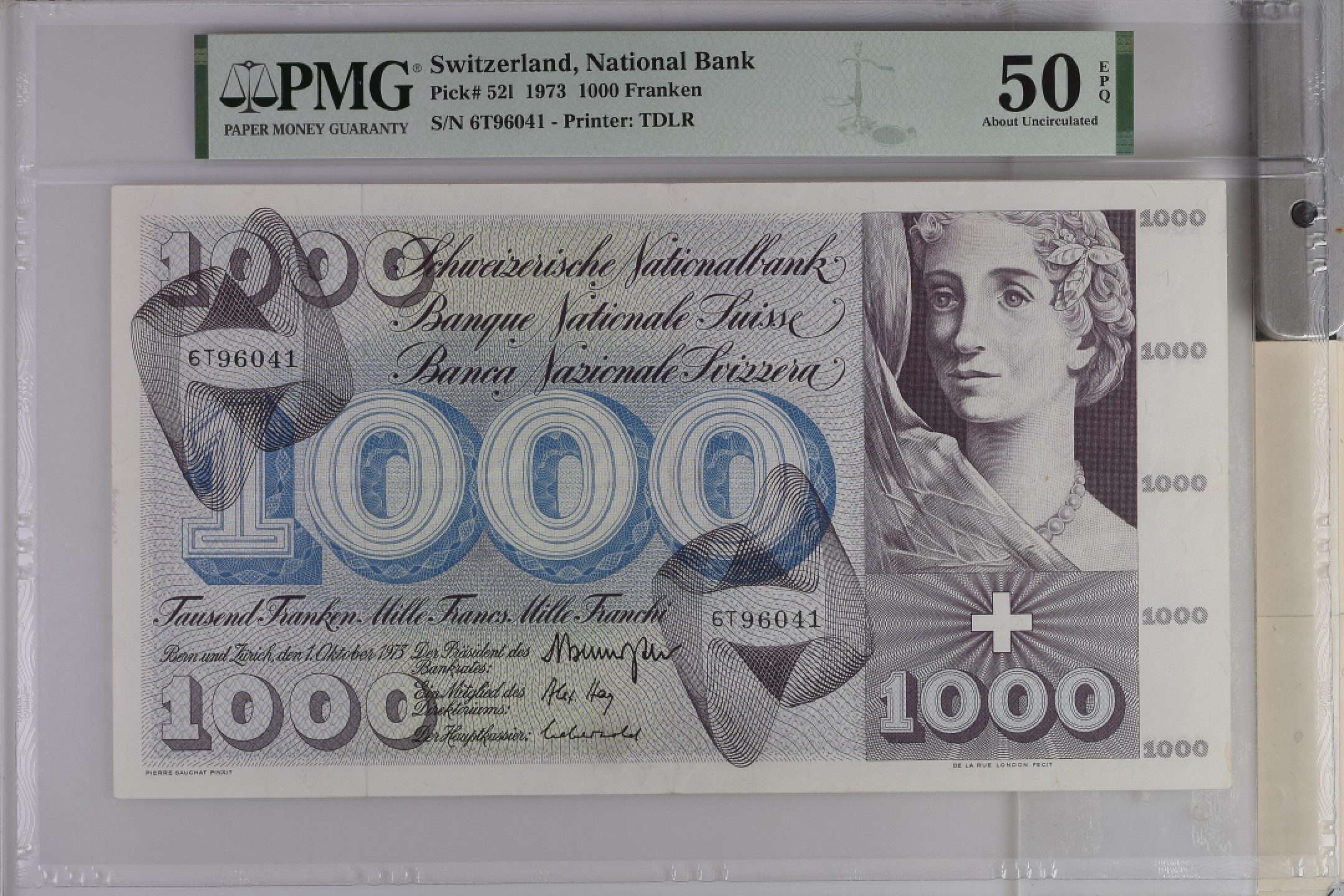 收藏联盟Quantum Auction 第194期——白金之夜 秋季拍卖 瑞士1973年1000法郎 PMG50e 死神之舞