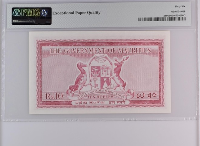 收藏联盟Quantum Auction 第194期——白金之夜 秋季拍卖 毛里求斯1954年10卢比 PMG66 大冠女王珍品