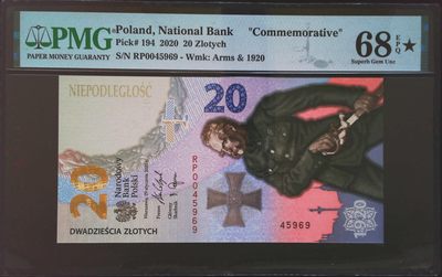 《家喻户晓》世界纸钞第一期 - 波兰战役纪念钞 高分68带大黑星 PMG68🌟