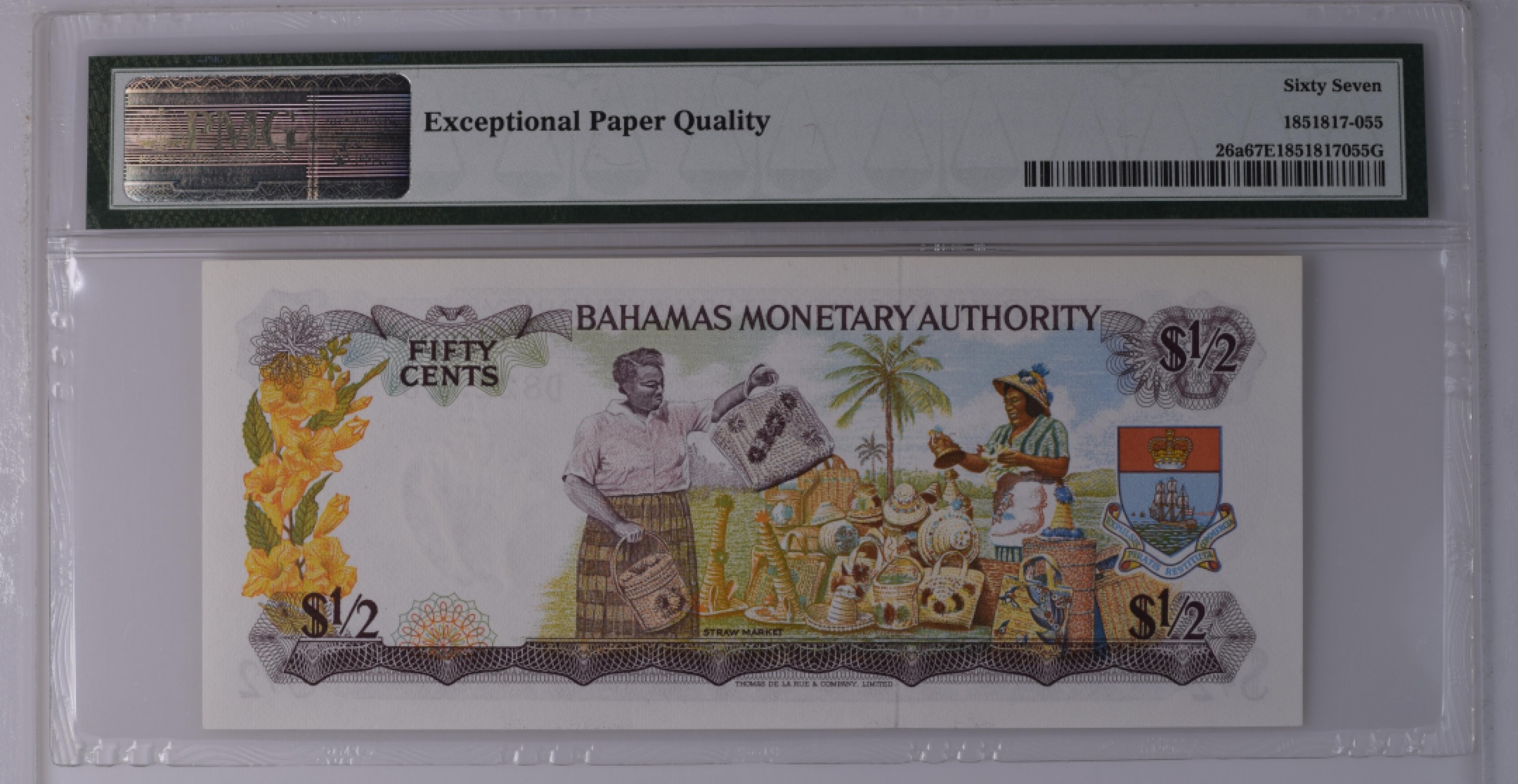 收藏联盟Quantum Auction 第194期——白金之夜 秋季拍卖 巴哈马1968年0.5元 PMG67 德纳罗彩背 路边市场