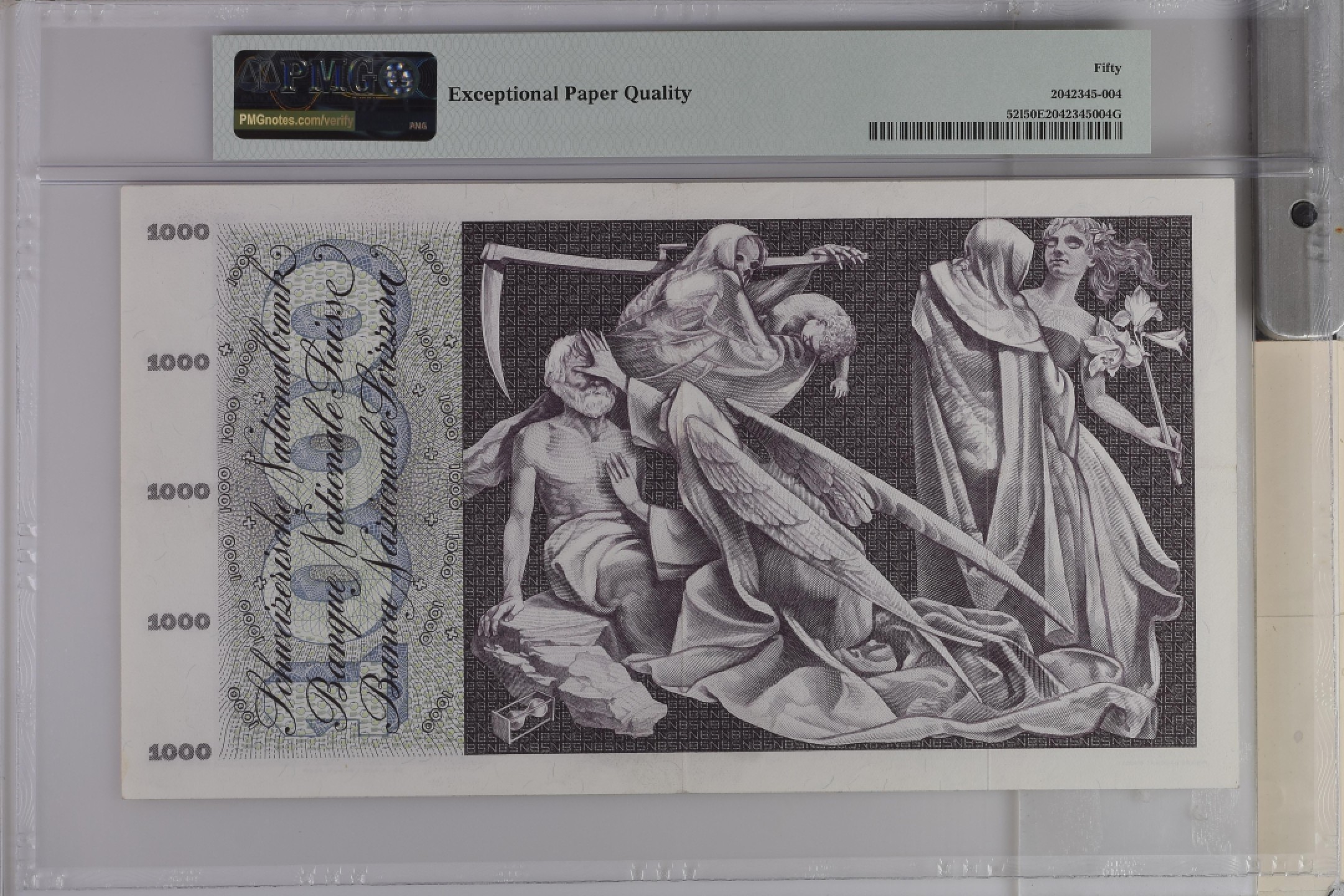 收藏联盟Quantum Auction 第194期——白金之夜 秋季拍卖 瑞士1973年1000法郎 PMG50e 死神之舞