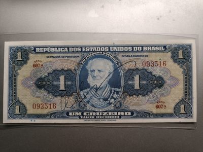 【专场20220925】故纸荒堆——1950年前老纸币专场 - 【拍品002】巴西1944版1克鲁塞罗手签版全新UNC