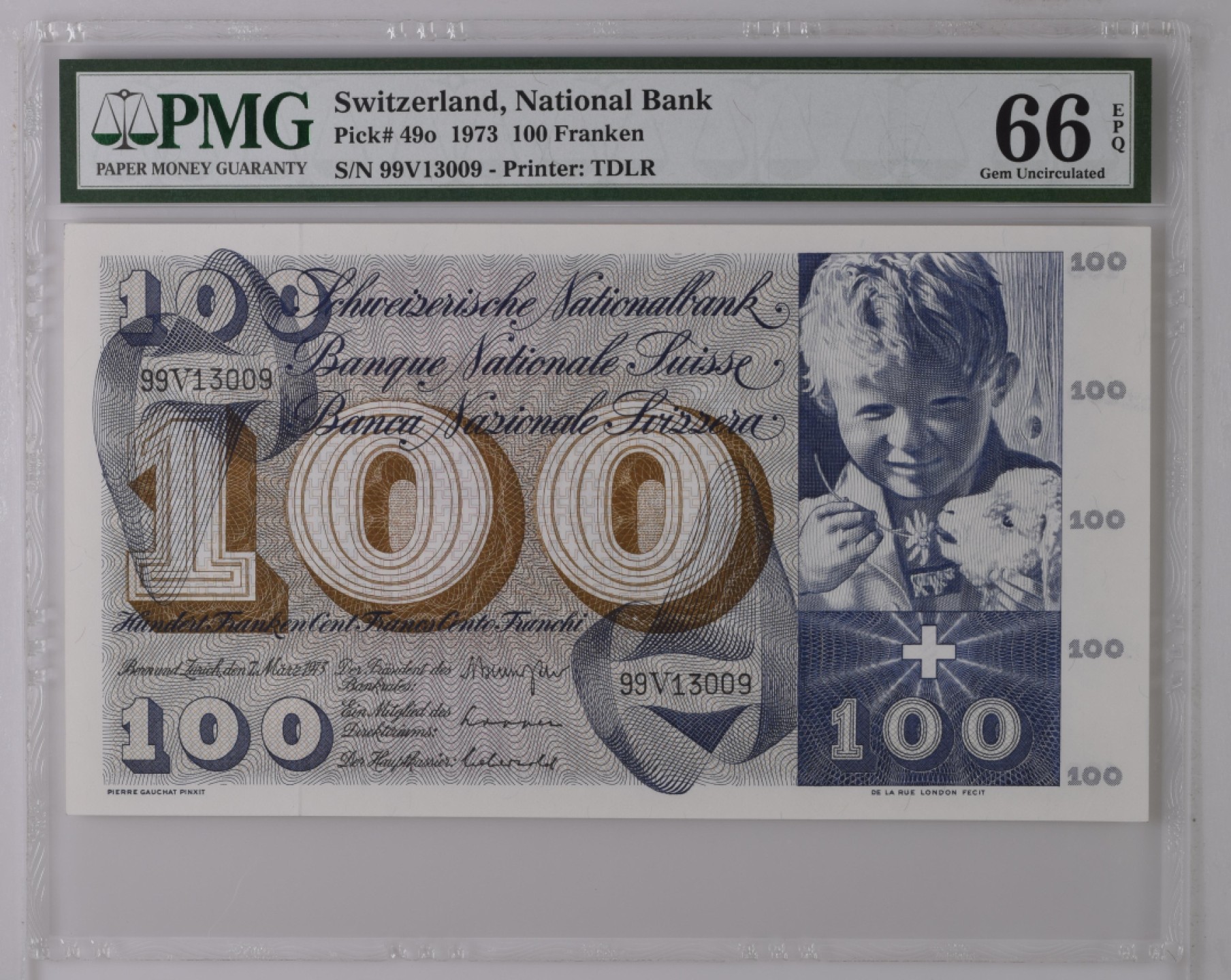 收藏联盟Quantum Auction 第194期——白金之夜 秋季拍卖 瑞士1973年100法郎 PMG66 圣马丁割袍