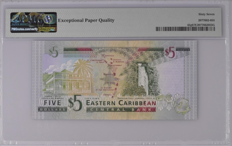 收藏联盟Quantum Auction 第194期——白金之夜 秋季拍卖 东加勒比(格林纳达岛)2003年5元 PMG67