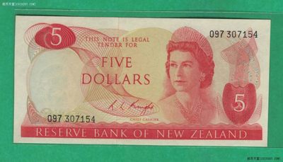 新西兰1975年至1977年5元 P165c 签名如图 美洲纸币 实物图 UNC  - 新西兰1975年至1977年5元 P165c 签名如图 美洲纸币 实物图 UNC 