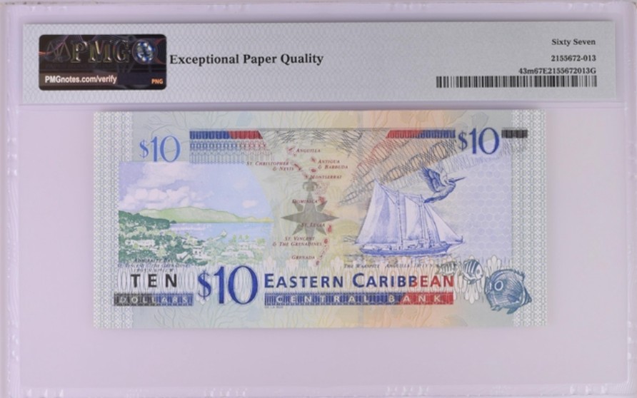 收藏联盟Quantum Auction 第194期——白金之夜 秋季拍卖 东加勒比(蒙塞拉特岛M)2003年10元 PMG67 亚军 仅1张更高分