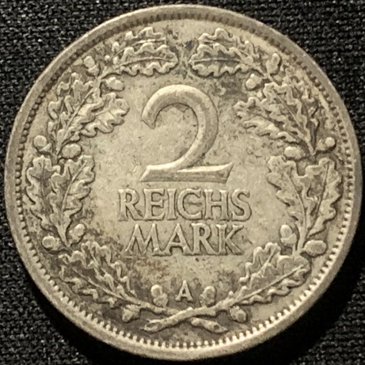 紫瑗钱币——第227期拍卖 德国 魏玛时期 1925年 A版 鹰徽 1马克 5克 0.5银