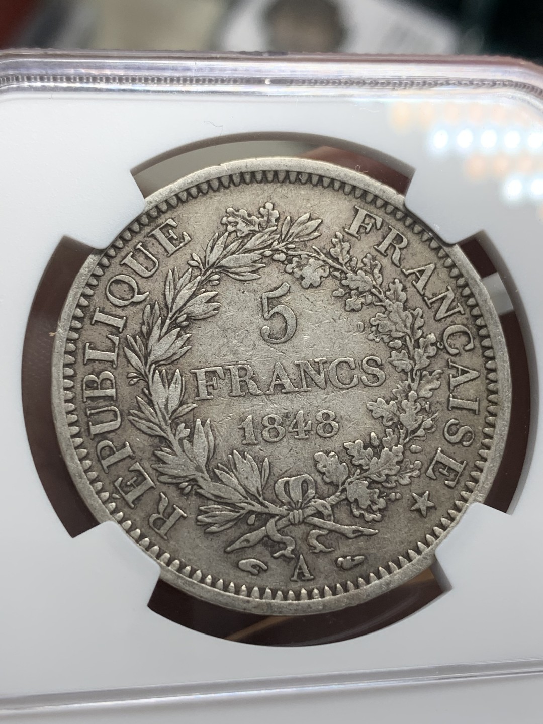 《竞宝斋》第99场-本周日，周一2场连拍（全场不限金额包邮） NGC-XF45 法国1848年 早期大力神5法郎大银币 原味老包浆