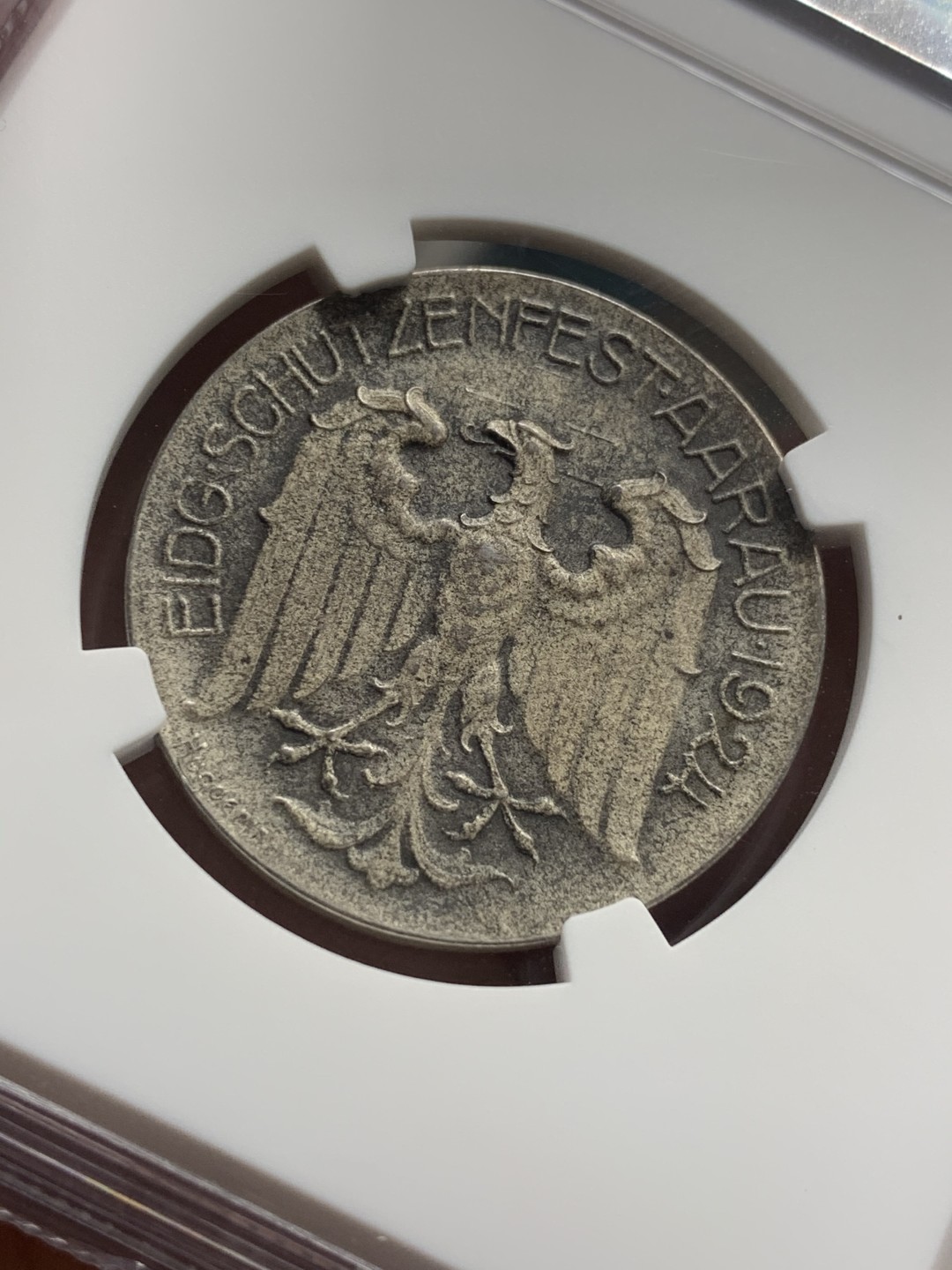 《竞宝斋》第99场-本周日，周一2场连拍（全场不限金额包邮） NGC MS63 瑞士 1924年 阿尔高州 阿劳射击节银章 精铸Matte银章 小中见大的好品种