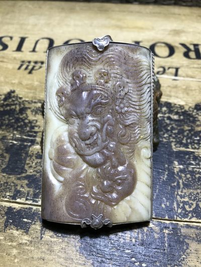 精美925包银鹿骨雕大黑天牌子 - 精美925包银鹿骨雕大黑天牌子
