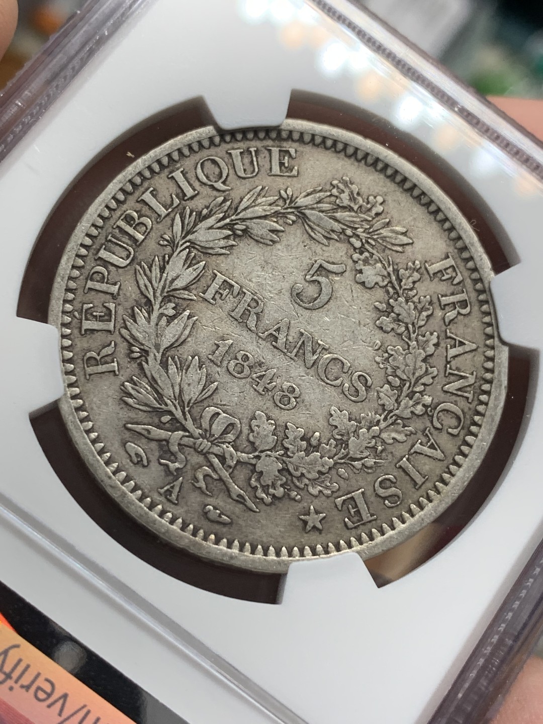 《竞宝斋》第99场-本周日，周一2场连拍（全场不限金额包邮） NGC-XF45 法国1848年 早期大力神5法郎大银币 原味老包浆