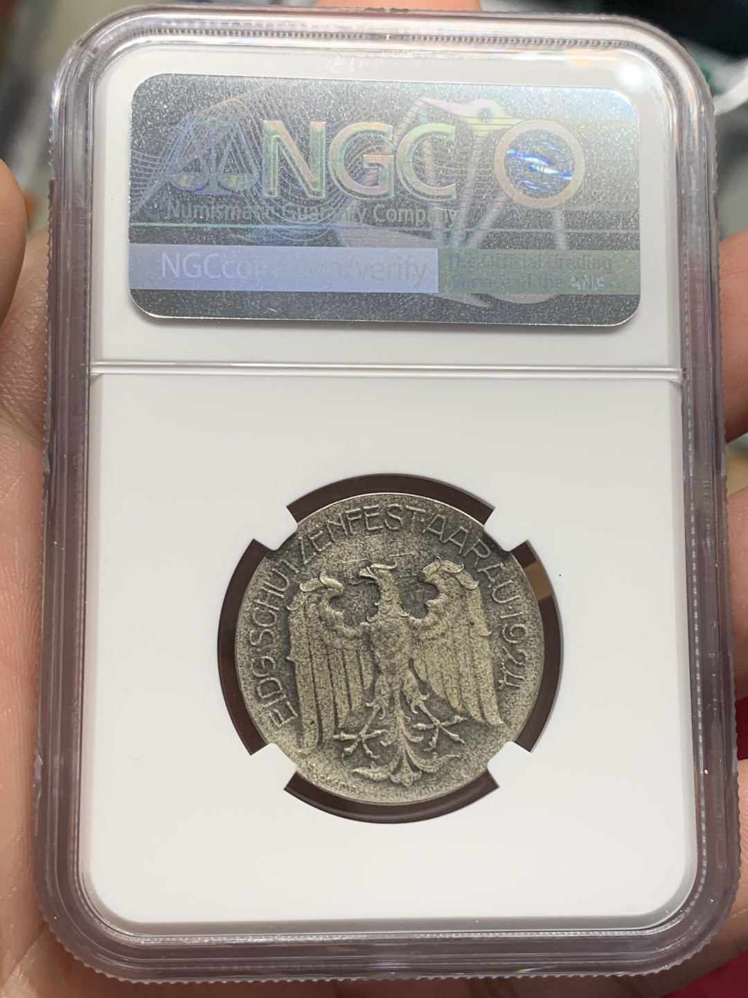 《竞宝斋》第99场-本周日，周一2场连拍（全场不限金额包邮） NGC MS63 瑞士 1924年 阿尔高州 阿劳射击节银章 精铸Matte银章 小中见大的好品种