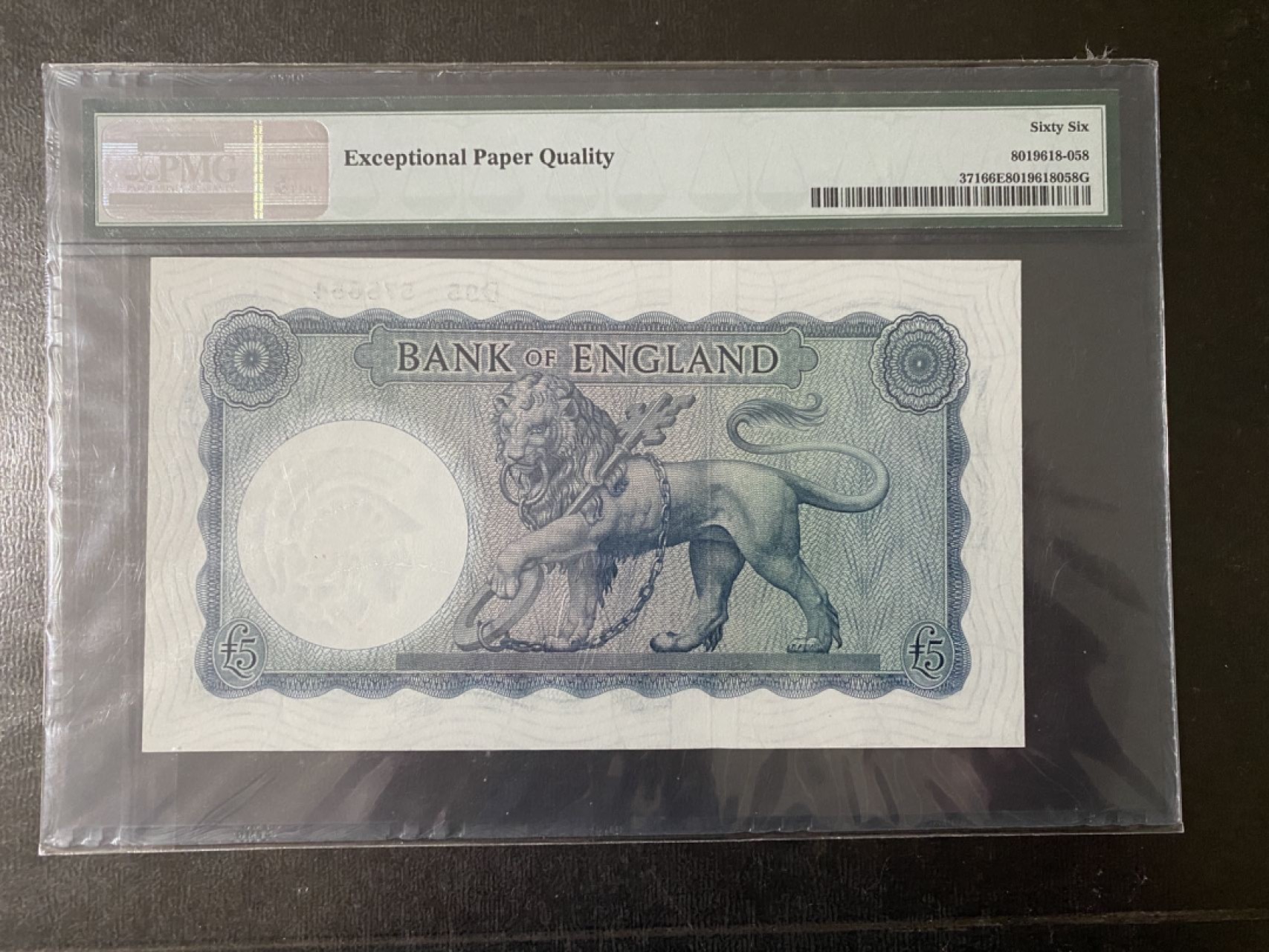 收藏联盟Quantum Auction 第194期——白金之夜 秋季拍卖 英国1957-67年5镑 PMG66 雄狮守金库